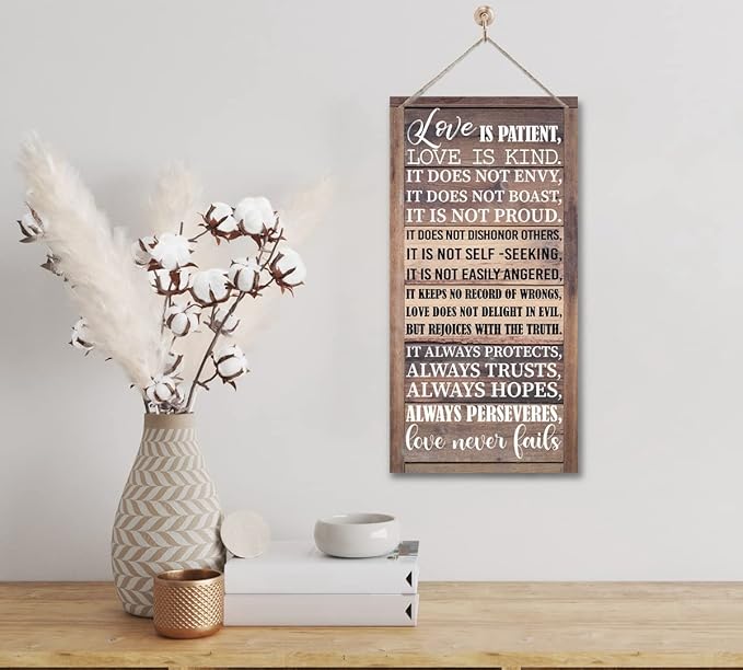 1 Corinthians 13:4-8 Inspirational Hanging Wood Decor Sign, Printed Wood Sign, Love is Patient, Love is Kind Quote, Hanging Bible Verses Woods Wall Signs, Rustic Home Decor Signs, Christian Gift