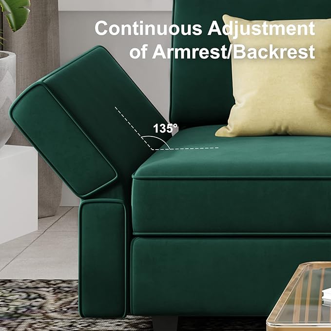 Belffin Modular Sofa Couch with Storage Seats Velvet 3 Seater Sofa for Living Room Green