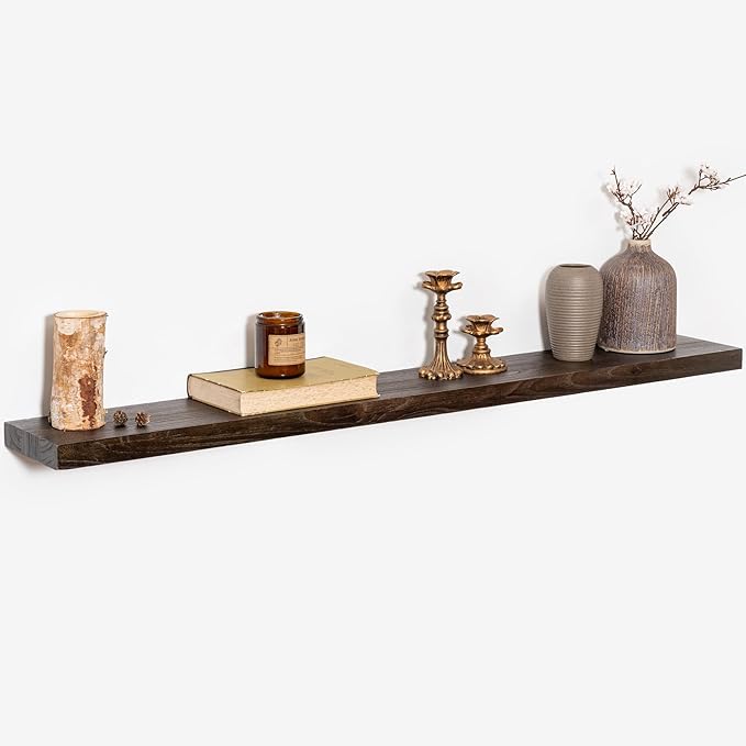 Fun Memories Rustic Elm Wood Floating Shelves for Wall, 48" Floating Shelf Wall Mounted, Long Floating Disply Shelf with Heavy-Duty Bracket for Living Room, Kitchen, Bathroom, Walnut Color, Set of 1