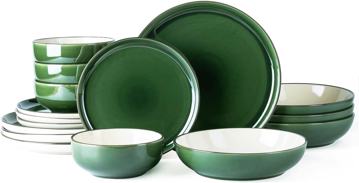 GBHOME Ceramic Dinnerware Sets with Pasta Bowl, 16 pcs Stoneware Dinnerware Set