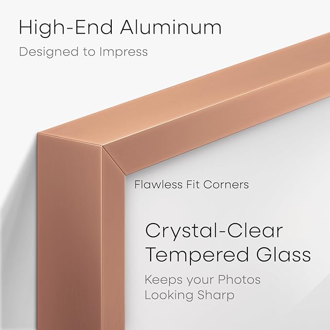 Homeforia 14x17 Picture Frame Rose Gold, High End Metal 14x17 Poster Frames with Mat 11x14 inch Photo, 14 x 17 Rose Gold Frame Matted to 11 by 14 Print, 17x14 Frame, Tempered Glass, Wall Kit, Set of 1