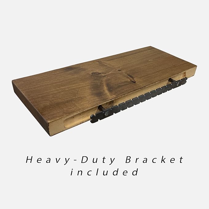 URBANDI, Rustic Floating Shelves, Set of 2, Hidden Bracket, Solid Wood, Heavy Duty, Wall Mounted Shelves, (Dark Brown, 48Wx12D)
