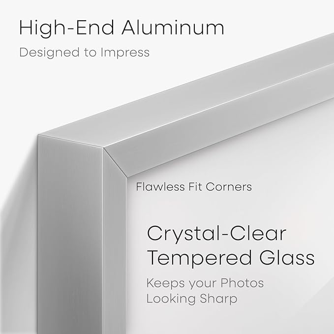 Homeforia 10x10 Picture Frame Silver, High End Metal 10 by 10 Square Frames with Mat 8 x 8 inch Photo, 10by10 Poster Frame Matted to 8x8 Art, Wall or Tabletop Frame, Tempered Glass, Wall Kit, Set of 1
