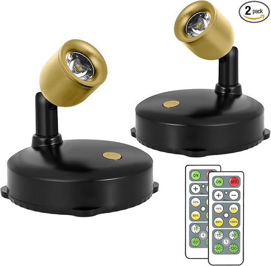 Cordless Spotlight Battery Powered, Dimmable Accent Up Light with Remote, Indoor LED Display Lighting for Picture Photo Dartboard Plant Tree Decor Painting Art Portrait