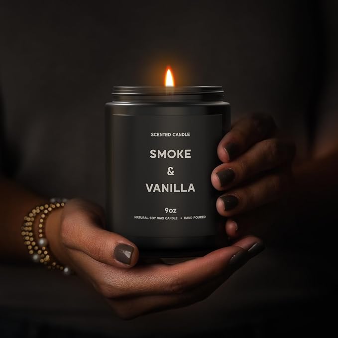Smoke ＆ Vanilla Candle, 9oz Scented Candle for Men, Scented Candles for Home, Gifts for Men, Personalized Blessing Minimalist Men's Gifts