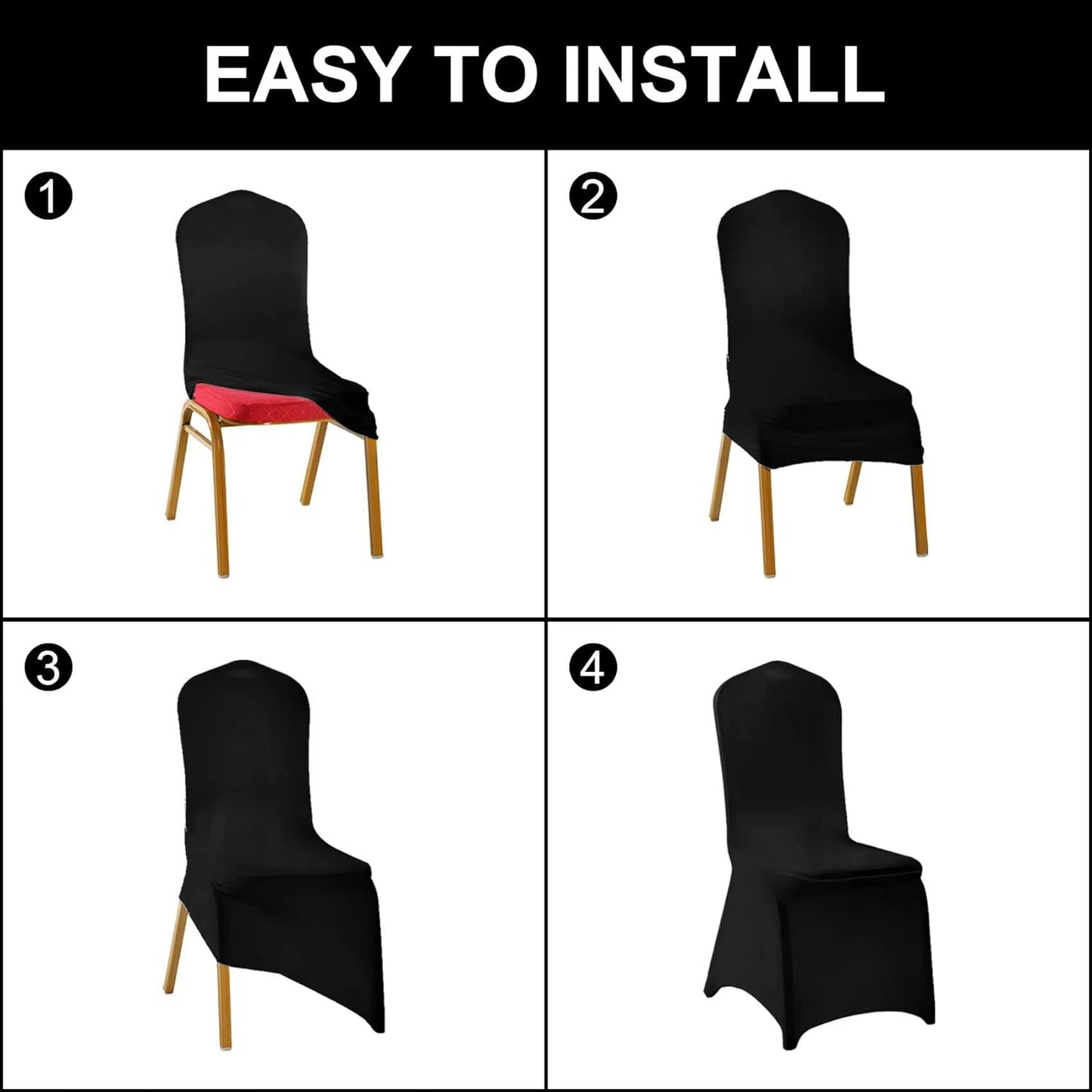 SUPERO Waterproof Chair Cover (50PCS), Stretch Spandex Polyester, Universal Fit, Protector for Dining, Outdoor, Party, Banquet, Wedding Event, Hotel, Black