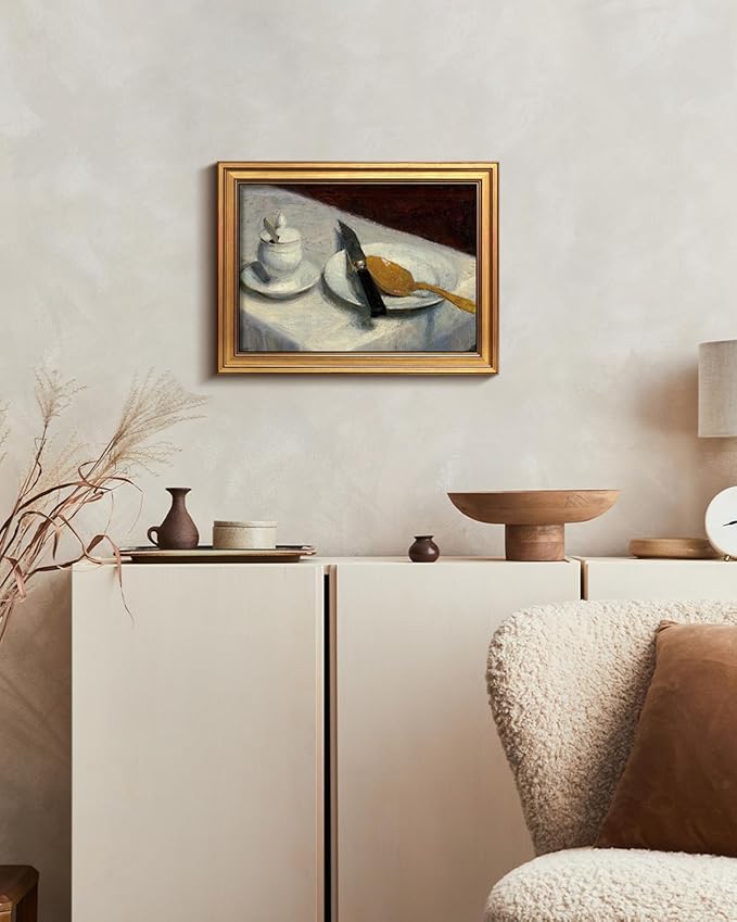 HUARCEY Gold Framed Vintage Wall Art for Living Room, Still Life Painting Prints Shelf Decor for Kitchen, Aesthetic Bedroom Wall Art, Best Gifts for Friends or Family - Before Meals 16L x 12W