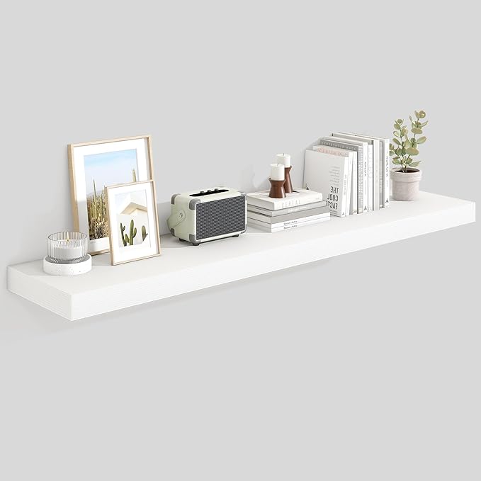 Heimlove 55 Inch Floating Shelves for Wall,10 Deep Large White Wall Shelf with Heavy Duty Brackets,Wall Mounted Storage & Display Shelves for Bedroom,Living Room,Kitchen,Office
