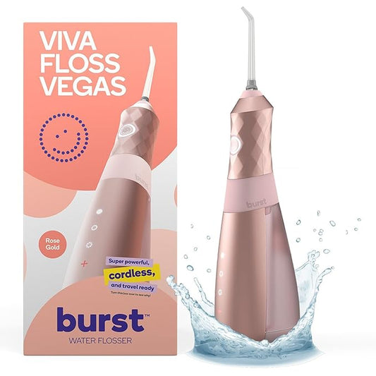 Burst Electric Water Flosser for Teeth Cleaning (3 Modes/Rose Gold) | Cordless | Plaque Removal Between Braces & Dental Work | Portable Floss | Refillable 110mL Tank