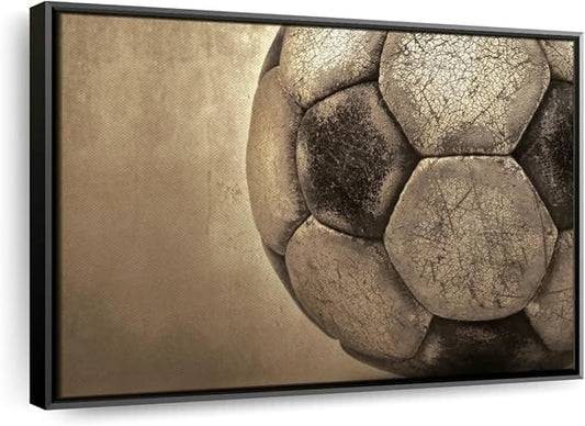 Elephant Stock Worn Soccer Ball Wall Art - Horizontal Framed Canvas - 1-Piece Living Room Wall Decor - Photography sports Canvas Print - Brown and Gray Decor for Wall - 31" X 21"