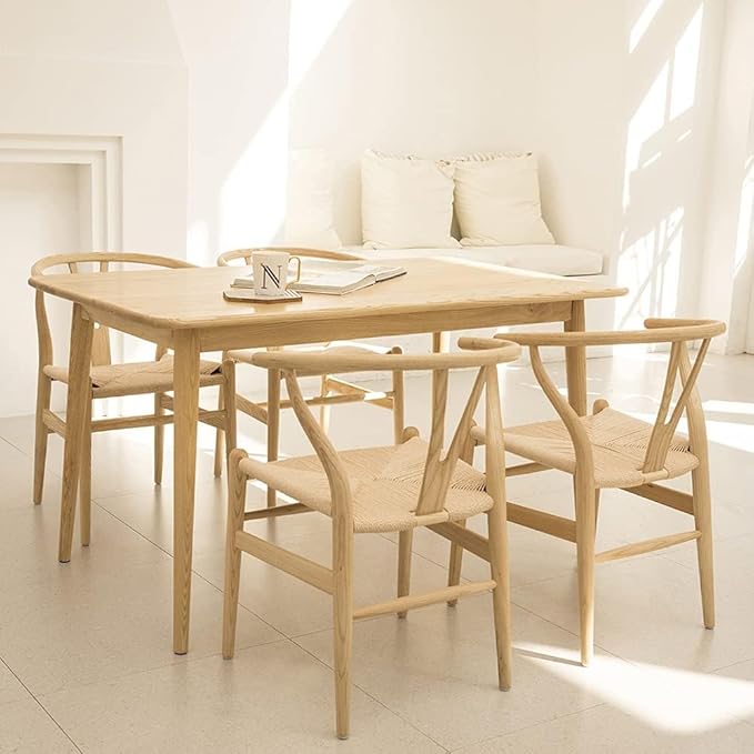 Tomile Solid Wood Wishbone Chair Y Chair Mid-Century Armrest Dining Chair, Hemp Seat (Ash Wood - Natural Wood Color)