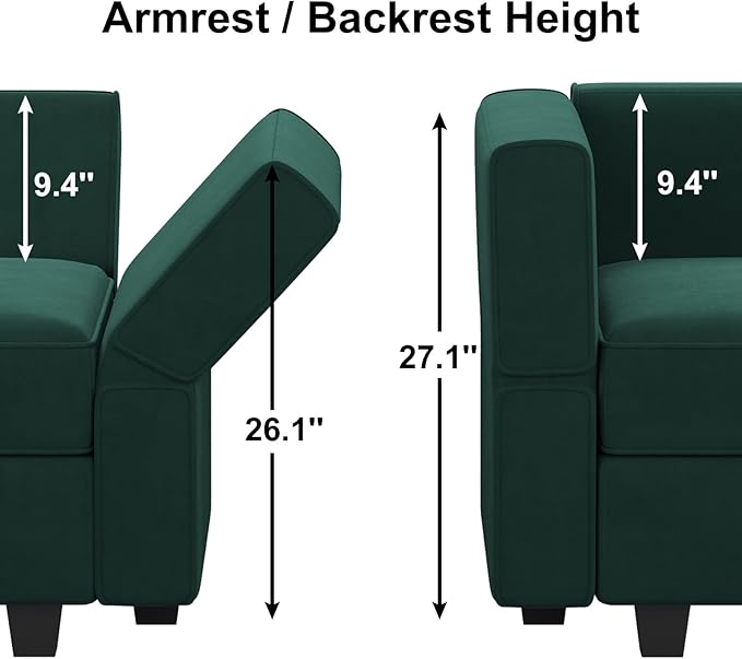 Belffin Modular Sectional Couch U Shaped Sofa with Storage Seat Reversible Sectional Sofa Couch with Chaise Velvet Green