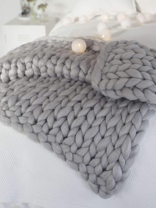 Chunky Knit Blanket Soft Handmade Knitting Throw for Bedroom Sofa Decor Super(Light Gray 60"x60")