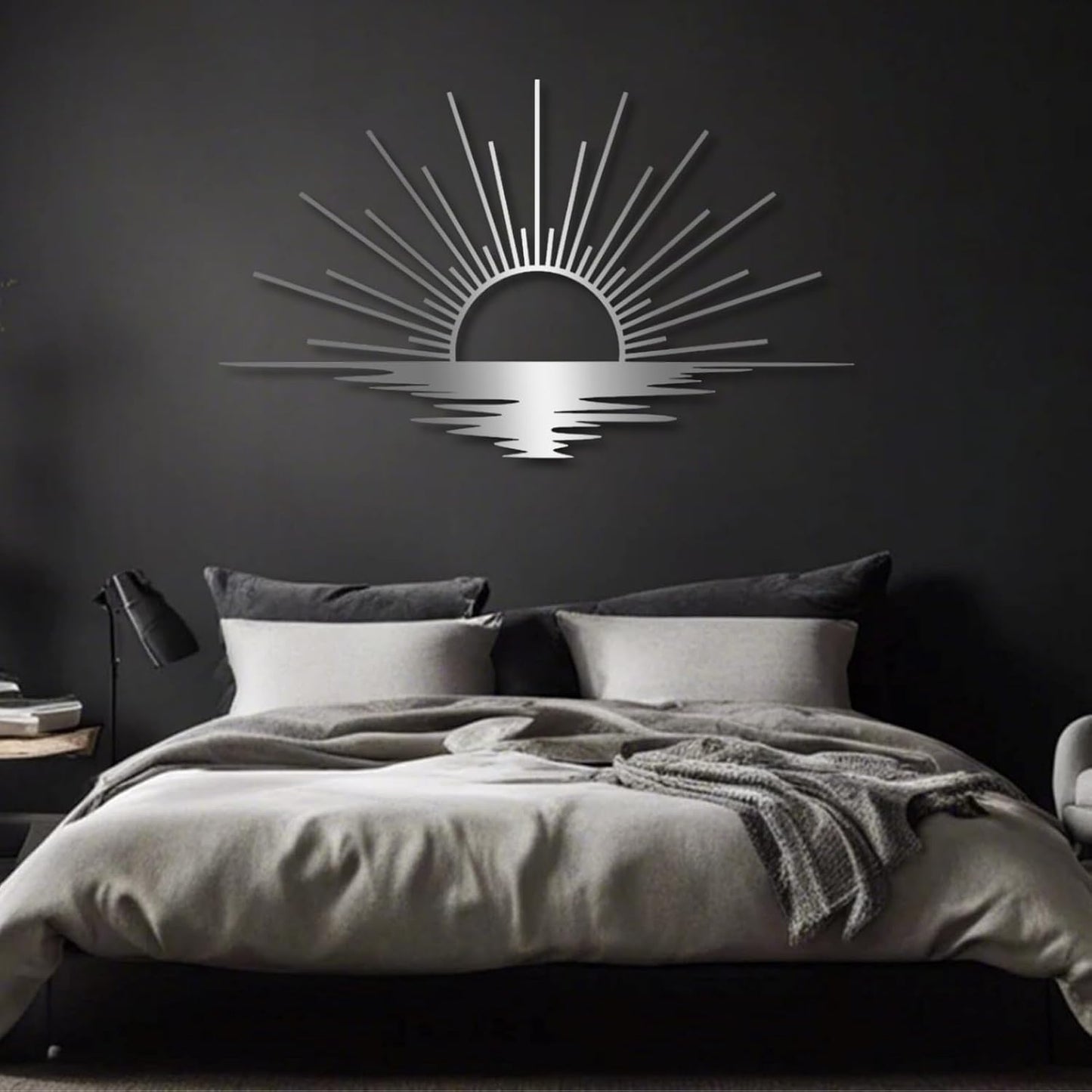 Sunrise Metal Wall Art, Metal Sun Wall Decor, Metal Sun Outdoor Decor, Large Metal Sun Wall Art, Sun Wall Art, Boho Sun Wall Art, Sunshine Metal Sign, Living Room Bedroom Wall Hangings (Silver, 47"x 27"| 120x71cm)