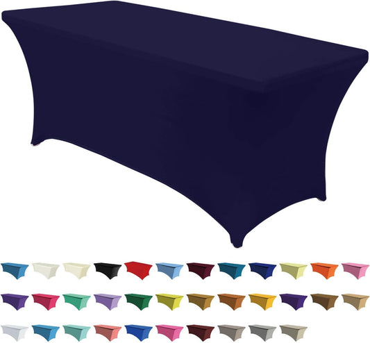 ABCCANOPY 6 FT Navy Blue Spandex Table Cover Stretch Fitted Wrinkle Resistant Tablecloth Reuse for Rectangular Folding Table Patry Event Wedding Banquet Protector