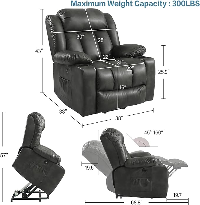 PARKOL Power Lift Recliner Chair for Elderly Breathable Leather Recliner Chair with Massage and Heat,2 Cup Holders,Electric Stand Assist,USB Ports,Gifts for Family (Beige)