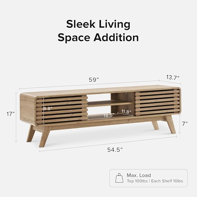 mopio Ensley TV Stand, Mid Century Modern for 55/60/65 inch TV, Farmhouse TV Stand, Entertainment Center with Storage, TV and Media Consol for Living Room (Oak, 59")