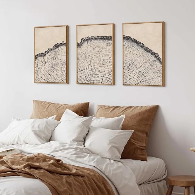 HPINUB Vintage Wood Tree Rings Wall Art Set, Framed Canvas Paintings, Black and White Nature-Inspired Decorative for Modern Home Decor for Living Room, Bedroom, Dining Room, Office- 24"x36"x3
