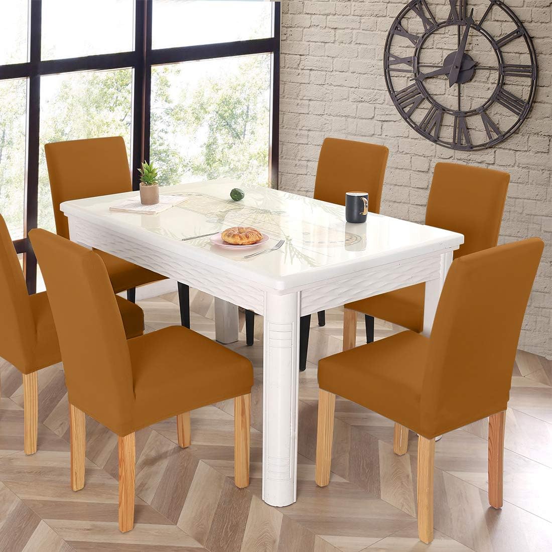 JQinHome 4 Pcs Dining Chair Slipcover, High Stretch Removable Washable Chair Seat Protector Cover for Home Party Hotel Wedding Ceremony