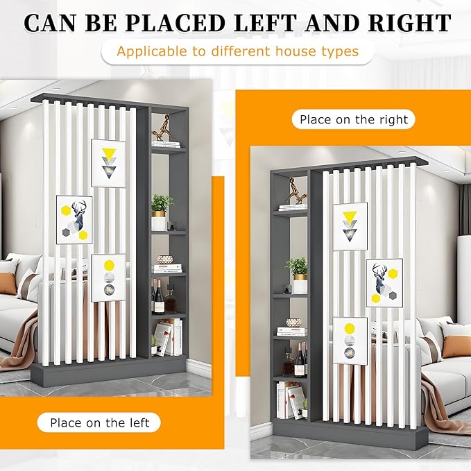 Wall Room Divider,Freestanding Room Divider with Shelves,Wood Room Divider Screen with Storage Cabinet, Wall Divider for Room Separation, for Home Office Decorative E 39.4×9.4×78.7in