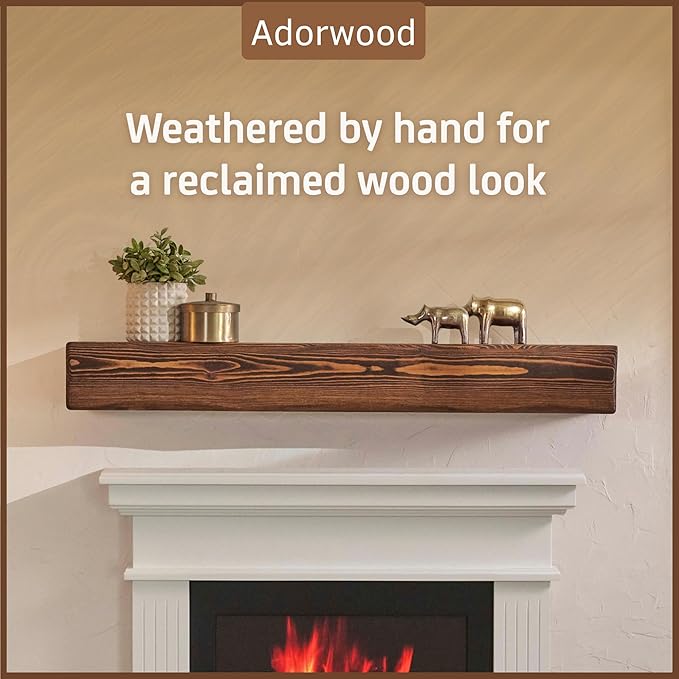 Handmade Fireplace Mantel Shelf, Extra Wide Rustic Wood Mantles for Over Fireplace, Wall Mounted Floating Mantel Shelves for Living Room Decor (Light Walnut, 60 inches)