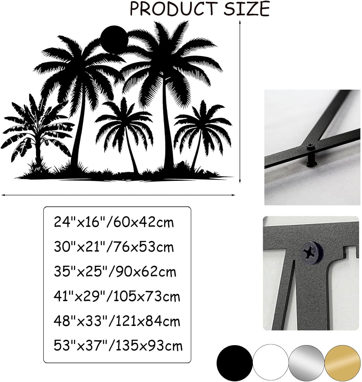 Tuglona Metal Palm Tree with Sunset Wall Decor, Tropical Palm Tree Metal Wall Art, Tropical Wall Decor, Sun Wall Art, Beach Wall Decoration, Coastal Trees Wall Hanging (Black, 41"x29"/105x73cm)