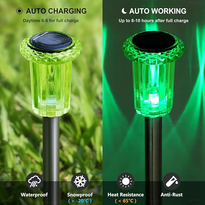 DenicMic Halloween Solar Lights Outdoor 10 Pack Green LED Waterproof Yard Garden Patio Backyard Pathway Walkway Landscape Lawn Outside Halloween Decorations Outdoor