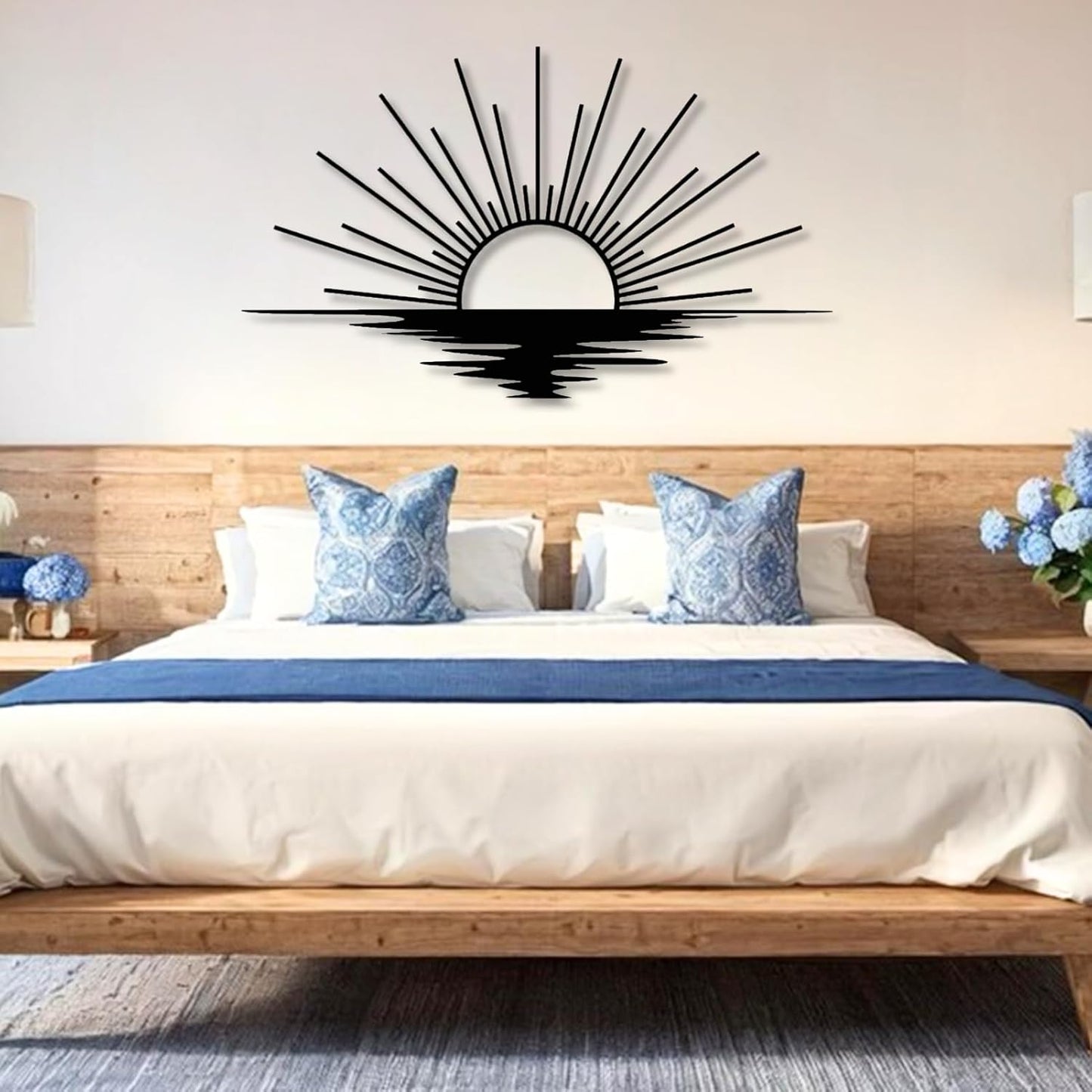 Sunrise Metal Wall Art, Metal Sun Wall Decor, Metal Sun Outdoor Decor, Large Metal Sun Wall Art, Sun Wall Art, Boho Sun Wall Art, Sunshine Metal Sign, Living Room Bedroom Wall Hangings (White, 47"x 27"| 120x71cm)