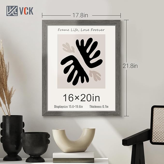 VCK 16x20 Picture Frames for Wall - 3 pack, Grey Natural Solid Wood Frame, Exclusive Wood Grain