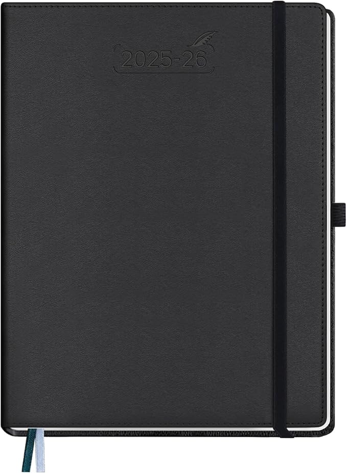 BEZEND Planner 2025-2026 Weekly and Monthly, 8.5" x 11" Academic Calendar (Jul 25-Dec 26) Vertical Daily Appointment with Hourly Timeslot & Monthly Tab, PU Leather Hardcover - Black