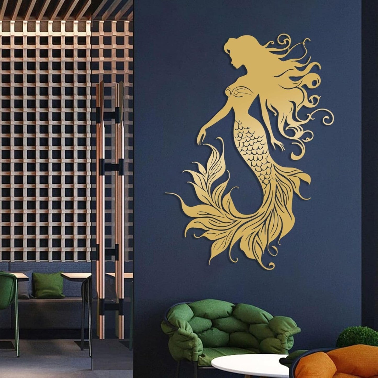Veplsur Mermaid Metal Wall Art, Metal Mermaid Wall Decor, Marine Biology Wall Decor, Ocean Wall Art, Nautical Wall Hanging, Beach Hanging for Bathroom Bedroom (Black, 30"x21"|76x54cm)