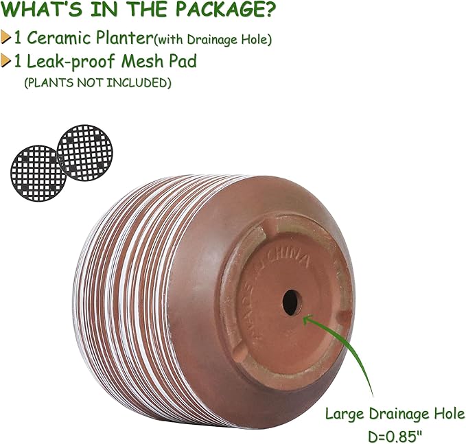 10 Inch Ceramic Plant Pot with Drainage – Large Flower Pot for Indoor Outdoor Plants, Modern Decorative Planter for Patio, Balcony, Garden, or Home Decor