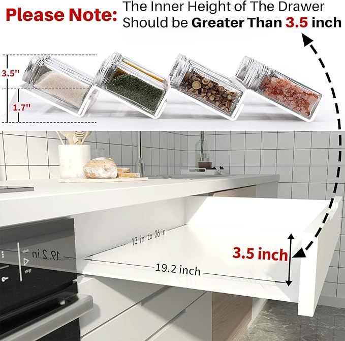 MIUKAA Clear Acrylic Spice Drawer Organizer, 4 Tier- 2 Set Expandable From 13" to 26" Drawer Seasoning Organizer, Kitchen Spice Rack Tray for Drawer/Countertop (Jars not included)