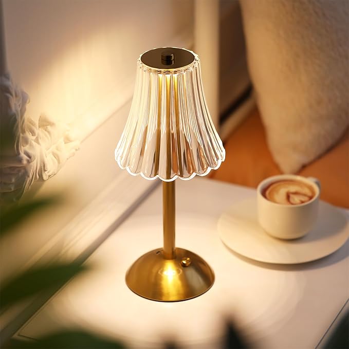 Liliful 1 Pcs LED Portable Cordless Table Lamp Touch Battery Operated Rechargeable Desk Lamp 3 Color Dimmable for Bedroom Living Room Dining (Rose Style,Gold)