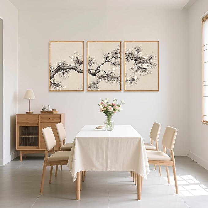 HPNIUB Vintage Sketch Pine Tree Framed Canvas Wall Art Set, Brown Antique Tree Branch Wall Decor, Nature Botanical Art Print, Modern Landscape Pictures for Living Room, Bedroom, Office- 16 x24 x3