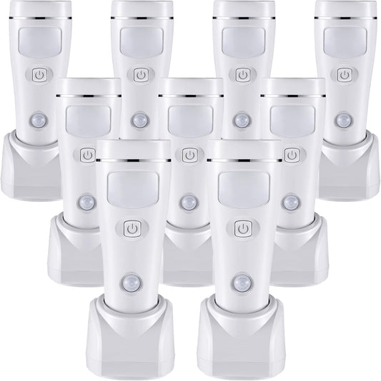 Enhon 4 in 1 LED Emergency Lights for Home Power Failure, 9 Pack Rechargeable Plug in Flashlight Motion Sensor Night Light, Automatic Turn On Power Outage Light for Home Hurricane Supplies(White)