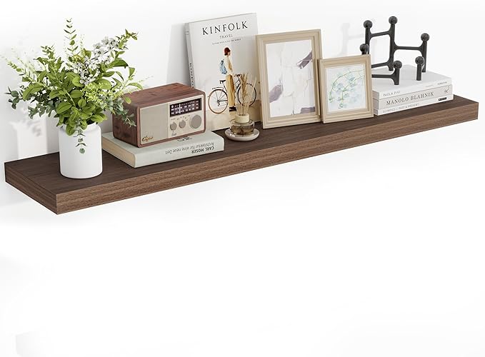 48 Inch Floating Shelves, 48"x9.25"x1.5" Inch Deep Floating Shelves for Wall, Wooden Shelves for Bathroom, Bedroom, Living Room, Walnut