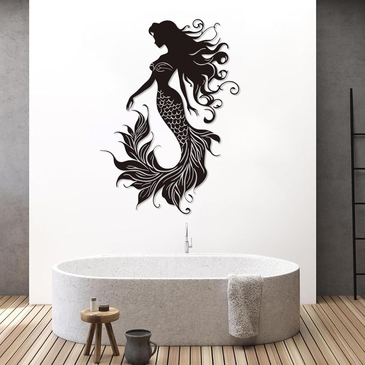 Veplsur Mermaid Metal Wall Art, Metal Mermaid Wall Decor, Marine Biology Wall Decor, Ocean Wall Art, Nautical Wall Hanging, Beach Hanging for Bathroom Bedroom (Silver, 19"x13"|47x33cm)