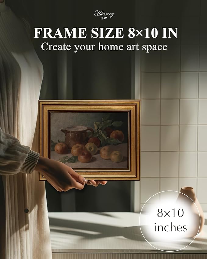HUARCEY Gold Framed Vintage Wall Art for Living Room Harvest Apples Still Life Oil Painting Artwork Shelf Decor Abstract Picture Canvas Print Farmhouse Fruit Wall Decor Bedroom Kitchen Bathroom 8"x10"