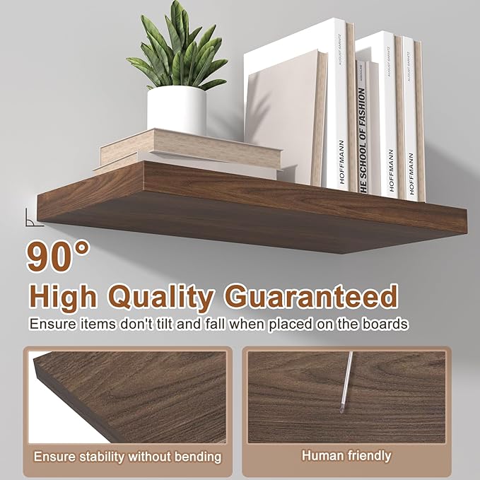 12 Inch Deep Floating Shelves for Wall 2 Pack Floating Shelves Large Storage Space Wall Mount Shelf for Living Room Kitchen Bathroom 30" W x 12" D x 1.2" H Rustic Brown