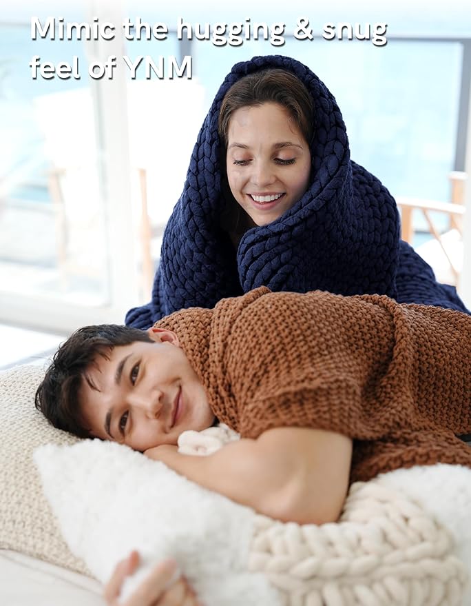 YnM Chunky Throw Blanket, Medium-Weight, Hand Knitted, Skin Friendly, Ventilated and Breathable, Machine Washable, Home Décor Piece for Couch, Sofa and Bed (Indigo Blue, 50x70 Inch)
