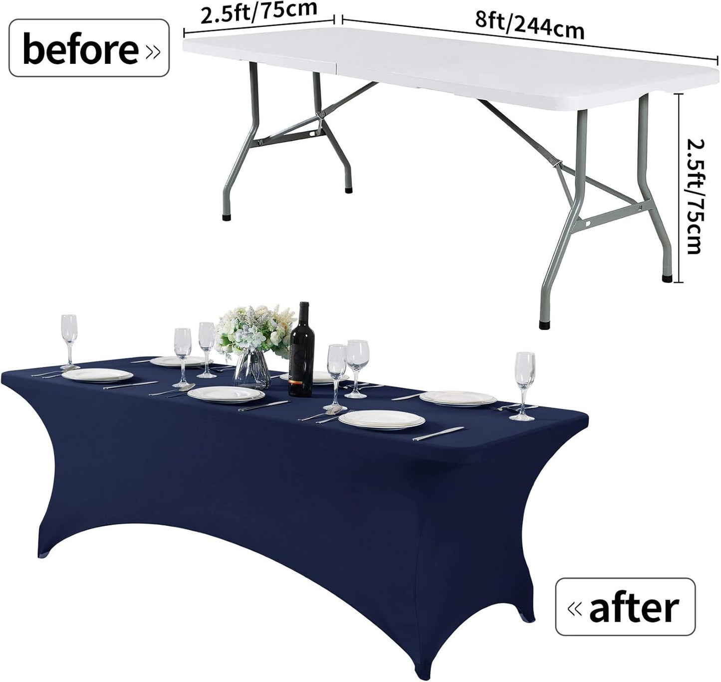 Spandex Table Cover for 8FT or 4ft or 6ft Table Universal Fitted Stretch Tablecloth for Party, Banquet, Wedding and Events-Navy