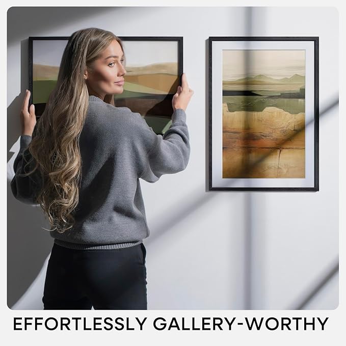 Homeforia 20x30 Black Wood Frame, High End Oak 20x30 Wooden Picture Frames with Mat 16x24 Photo, 20 x 30 Poster Frame Matted to 16 by 24 Print, 30x20 Hanging Frames, Tempered Glass, Wall Kit, Set of 1