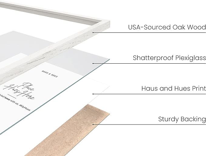 HAUS AND HUES 8x10 Inch White Picture Frame Set of 1 - Wood Picture Frame White Art Frame, White Wooden Picture Frame White Wood, 8x10 Picture Frame Wood, White Frame 8x10 (White Oak Frame)