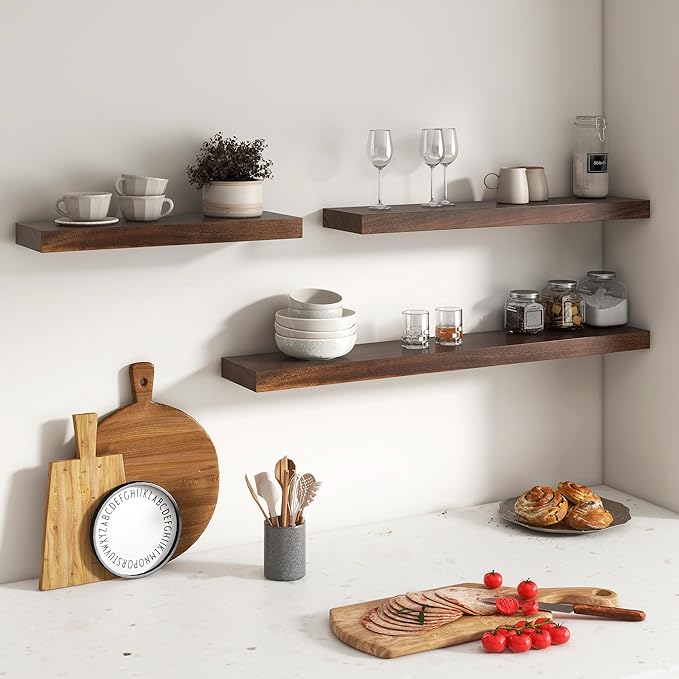 Floating Shelves for Wall, USA-Sourced Walnut Wood 55 Inch Long Wall Shelves, Natural Wooden Wall Mounted Picture Ledge Shelf, Nursery Book Storage Shelf Kids Bookshelf, Display Shelf for Bathroom