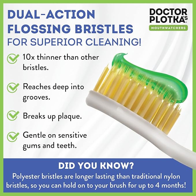 MOUTHWATCHERS Soft Flossing Manual Toothbrush for Adults, 2 Pack, Red, Ultra Clean, Good for Sensitive Teeth and Gums, by Dr. Plotka's