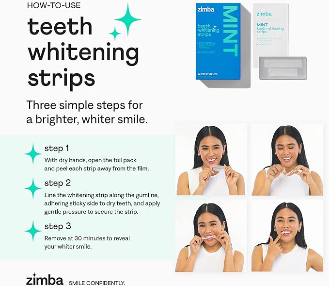 Zimba Teeth Whitening Strips for Teeth Sensitive, White Strips for Teeth Whitening, Teeth Whitener Stain Remover 28 White Strips Included Per Pack, 2 Pack (14 Day Treatment), Strawberry and Watermelon