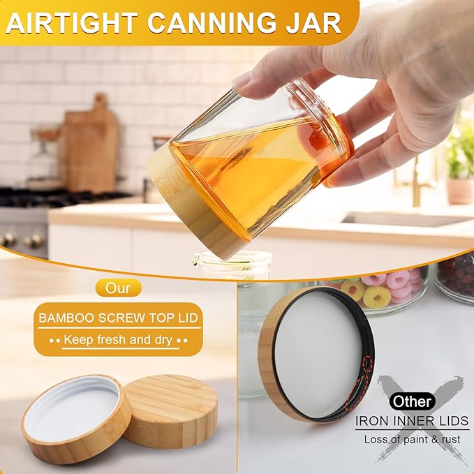 AISIPRIN Spice Jars with Label,12 Pcs 8oz Glass Jars with Bamboo Lids,Spice Organizer for Cabinet,Drawer, Rack, Seasoning Organizer Containers,Including 2 Type Labels