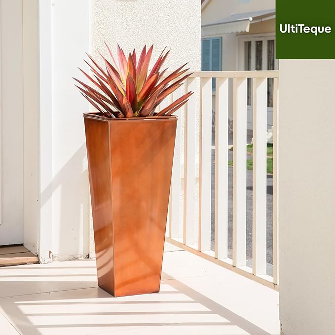 28in Tall Metal Copper Square Planter Galvanized Steel Metal Planters for Outdoor/Indoor/Patio Deck Garden Entrance Planter