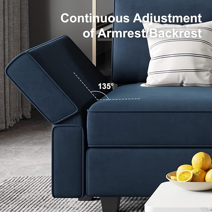 Belffin Modular Loveseat Sofa Couch with Storage Seats Velvet 2 Seater Love Seats for Small Spaces Blue